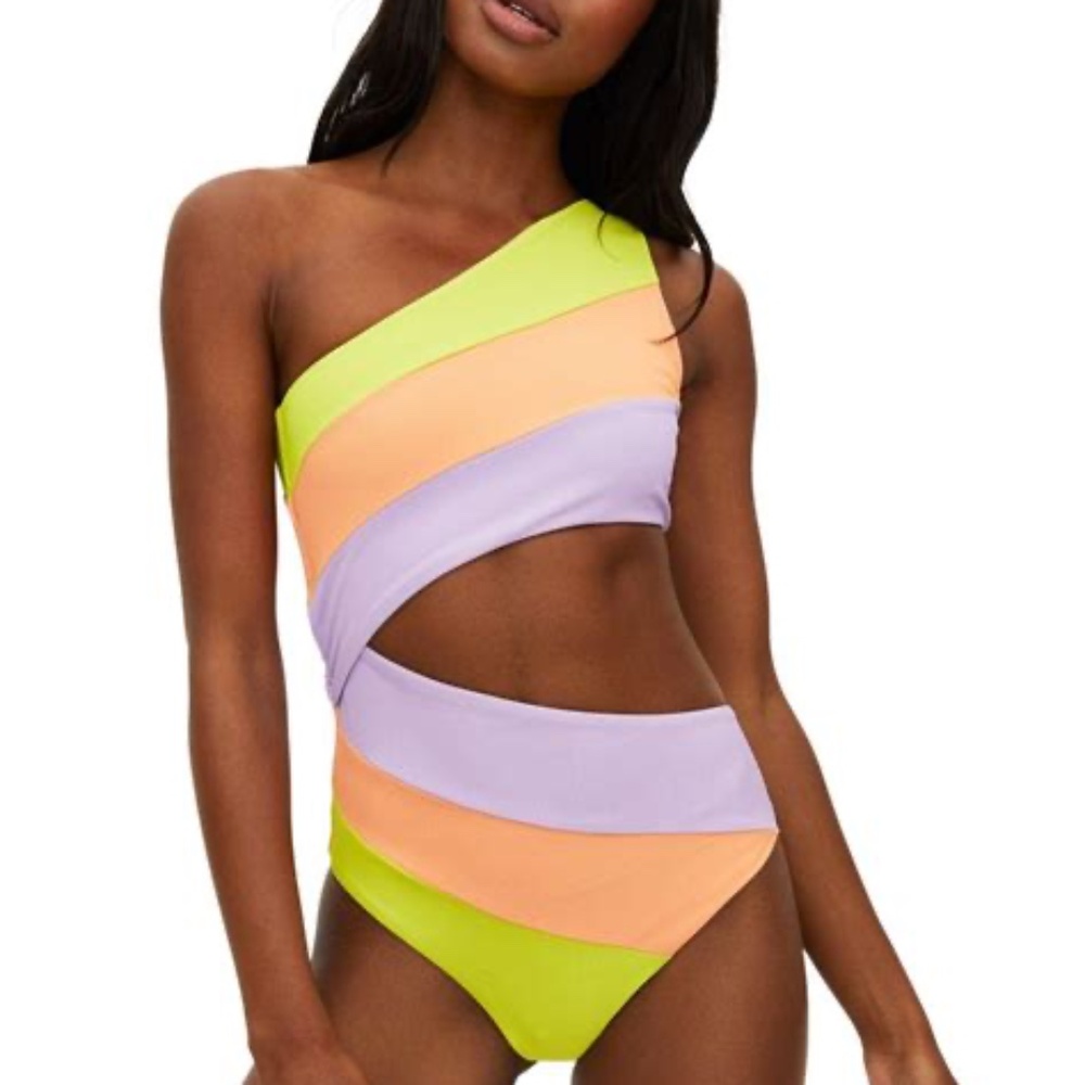 BEACH RIOT  Joyce Striped Cutout One-Piece Swimsuit - Sundazed - Size M
